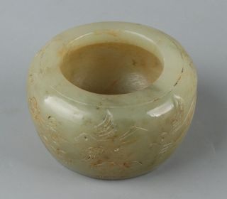 Chinese Exquisite Hand - Carved Flower And Bird Carving Hetian Jade Brush Washer