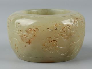 Chinese Exquisite Hand - carved Flower and bird carving Hetian jade Brush washer 4