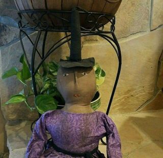 Ooak Primitive Artist Made Cloth Rag Doll Witch By Tina Lewonski//reserved List