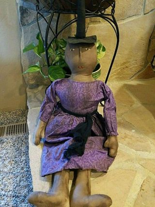 OOAK Primitive Artist Made Cloth Rag Doll WITCH by Tina Lewonski//RESERVED LIST 2