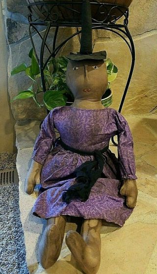 OOAK Primitive Artist Made Cloth Rag Doll WITCH by Tina Lewonski//RESERVED LIST 3