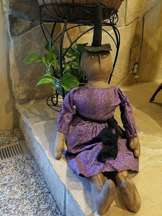 OOAK Primitive Artist Made Cloth Rag Doll WITCH by Tina Lewonski//RESERVED LIST 4