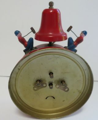 vintage turn of century German Alarm clock with animated workmen hitting bell 5