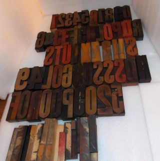 50,  Antique Wooden Letterpress Printer Blocks Numbers Letters Punctuation Marks