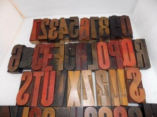 50,  ANTIQUE WOODEN LETTERPRESS PRINTER BLOCKS Numbers Letters Punctuation Marks 2