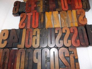 50,  ANTIQUE WOODEN LETTERPRESS PRINTER BLOCKS Numbers Letters Punctuation Marks 3