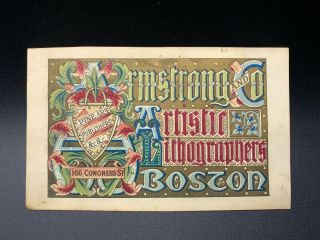 Armstrong And Co.  Artistic Lithography Advertising Trade Card,  Boston,  Ma