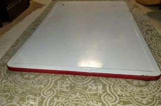 Vintage Enamel Metal Table Top White Porcelain with Red 1 