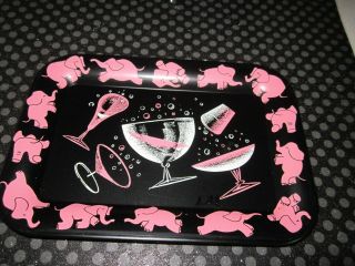 8 retro small drink/bar trays black/pink elephants metal lithograph 4 