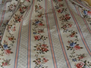 Vintage French Pair Lined Silky Curtains.  Flowers 