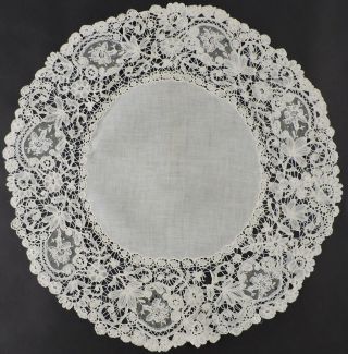 Antique Hand Made Brussels Mixed Lace Round Cloth