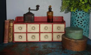 Antique 8 Drawer Spice Cabinet/box/cupboard - Old Red/cream Paint/apothecary - Aafa