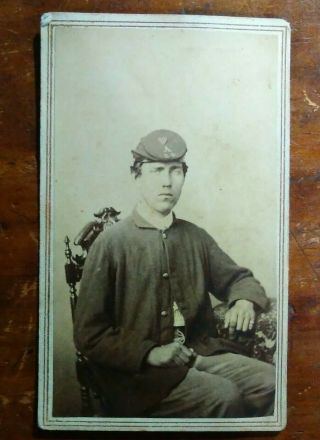 Cdv - Civil War Soldier,  Company A,  24th Massachusetts On Cap - Pm 9/20/1865