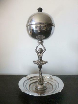 Vintage Art Deco Chrome Bakelite Ballerina Cigarette Holder Stand Box 1930 