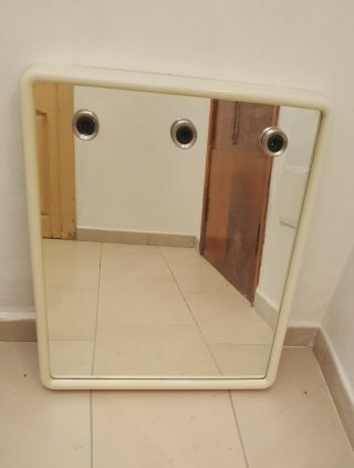 Vintage Italian Illuminated Bathroom Wall Mirror White Plastic 3 Light Mcm 70 