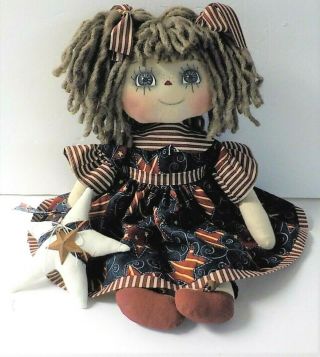 Primitive Raggedy Ann Doll Americana " Charleen " Patriotic Handmade Stuffed Star