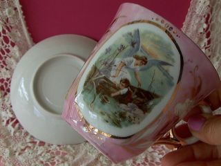 Antique Pink Luster ANGEL & Baby Scene CUP & SAUCER Shabby Cottage Chic 3