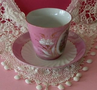 Antique Pink Luster ANGEL & Baby Scene CUP & SAUCER Shabby Cottage Chic 6