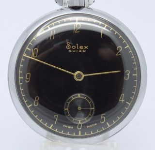 Vintage Solex Suizo 44mm Open Face Pocket Watch Great Black Gilt Dial