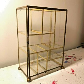 Glass & Brass Curio Case Glass Jewelry Case With Door