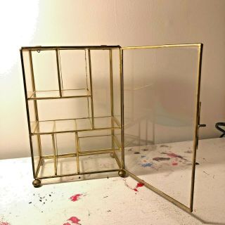 Glass & Brass Curio Case Glass Jewelry Case with Door 3