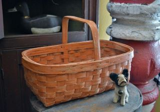 Large Antique Splint Woven Gathering Basket In Paint