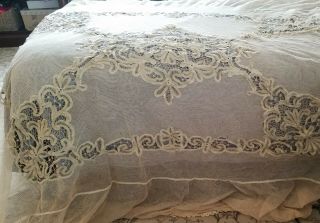 Antique Netted Tambour Lace Bedspread -