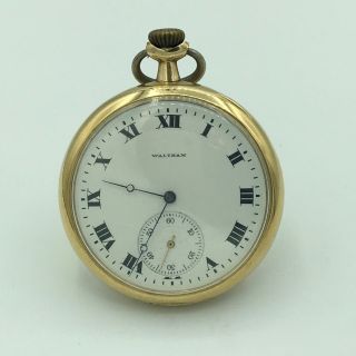 1915 Waltham 14k Yellow Gold 15j Open Face Pocket Watch Size 12s No.  20335581