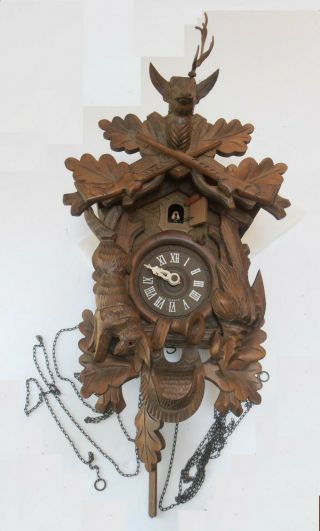 Vintage Large Black Forest Hunters Cuckoo Clock - West Germany Parts/repair