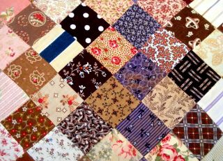 Antique vtg late 1800 ' s - 1930 ' s Postage stamp Square patch Quilt Top calico 2