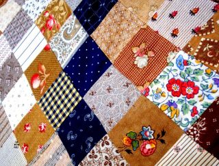 Antique vtg late 1800 ' s - 1930 ' s Postage stamp Square patch Quilt Top calico 6