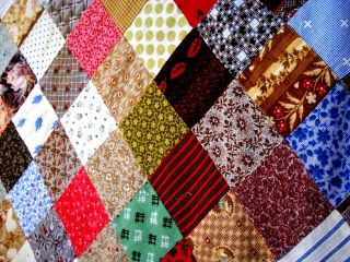 Antique vtg late 1800 ' s - 1930 ' s Postage stamp Square patch Quilt Top calico 7