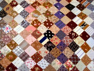 Antique vtg late 1800 ' s - 1930 ' s Postage stamp Square patch Quilt Top calico 8