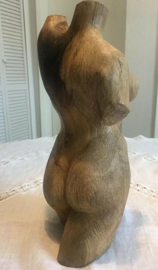 Mid - Century FEMALE TORSO Bust Nude Woman Hand - Carved Teak Wood Carving Sculpture 3