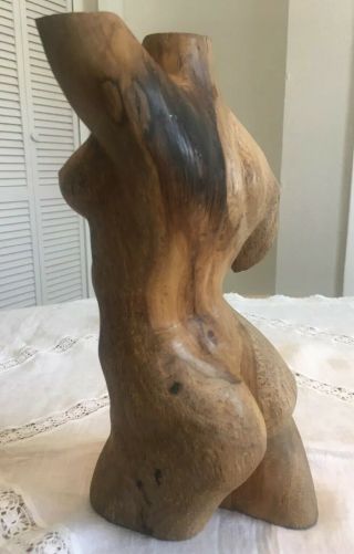 Mid - Century FEMALE TORSO Bust Nude Woman Hand - Carved Teak Wood Carving Sculpture 4