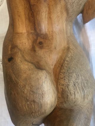 Mid - Century FEMALE TORSO Bust Nude Woman Hand - Carved Teak Wood Carving Sculpture 5