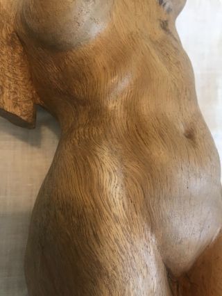 Mid - Century FEMALE TORSO Bust Nude Woman Hand - Carved Teak Wood Carving Sculpture 7