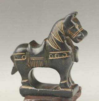 Chinese old jade hand - carved jade statue horse 3 inch 2