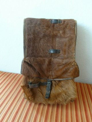 Vintage 1934 Swiss Army Cowhide Leather Backpack Rucksack Military Fur Rar Top