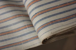 French Vintage Fabric Orange Blue Cotton Clothing Shirting Per Yard
