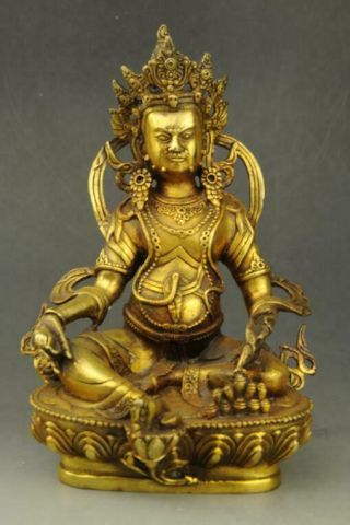 Chinese Old Fengshui Copper Hand - Carved Yellow God Of Wealth Buddha Statue E02