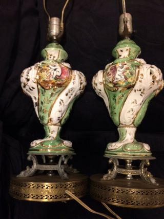 Lovely Vintage Capodimonte Cherub Lamps.  Hand Painted