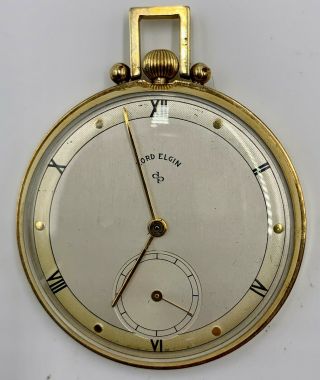 Lord Elgin 14k Gold Filled Open Face Pocket Watch 21 Jewels