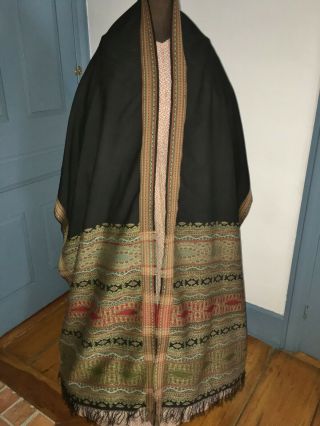 C1820 Antique Hand Woven Silk Paisley Shawl Shoulder Mantle Cond