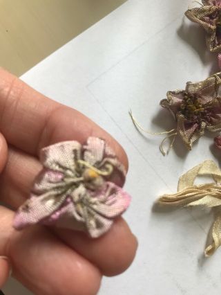 Antique Vtg French 16 Silk Ribbonwork Flowers Trim Millinery Passimenterie Ombre 2