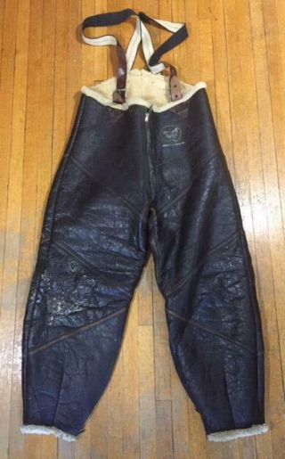 VINTAGE WW2 US ARMY AIR FORCES LEATHER SHEARLING A - 3 FLIGHT PANTS B - 3 2