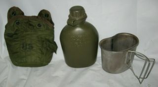 Rare 1970 Vietnam War Us Military Canteen W/ 1968 Nylon Cover & Metal Cup