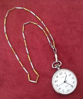 Vintage Pocket Watch Telora Swiss Movement Mechanical with Chain Incabloc 17 jew 2