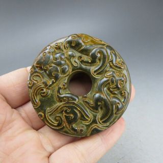 China,  Jade,  Hongshan Culture,  Hand Carving,  Natural Jade,  Long Bi,  Pendant A18