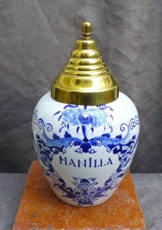 Antique Delftware large tobacco jar with text Manilla Delft ca.  1900 2